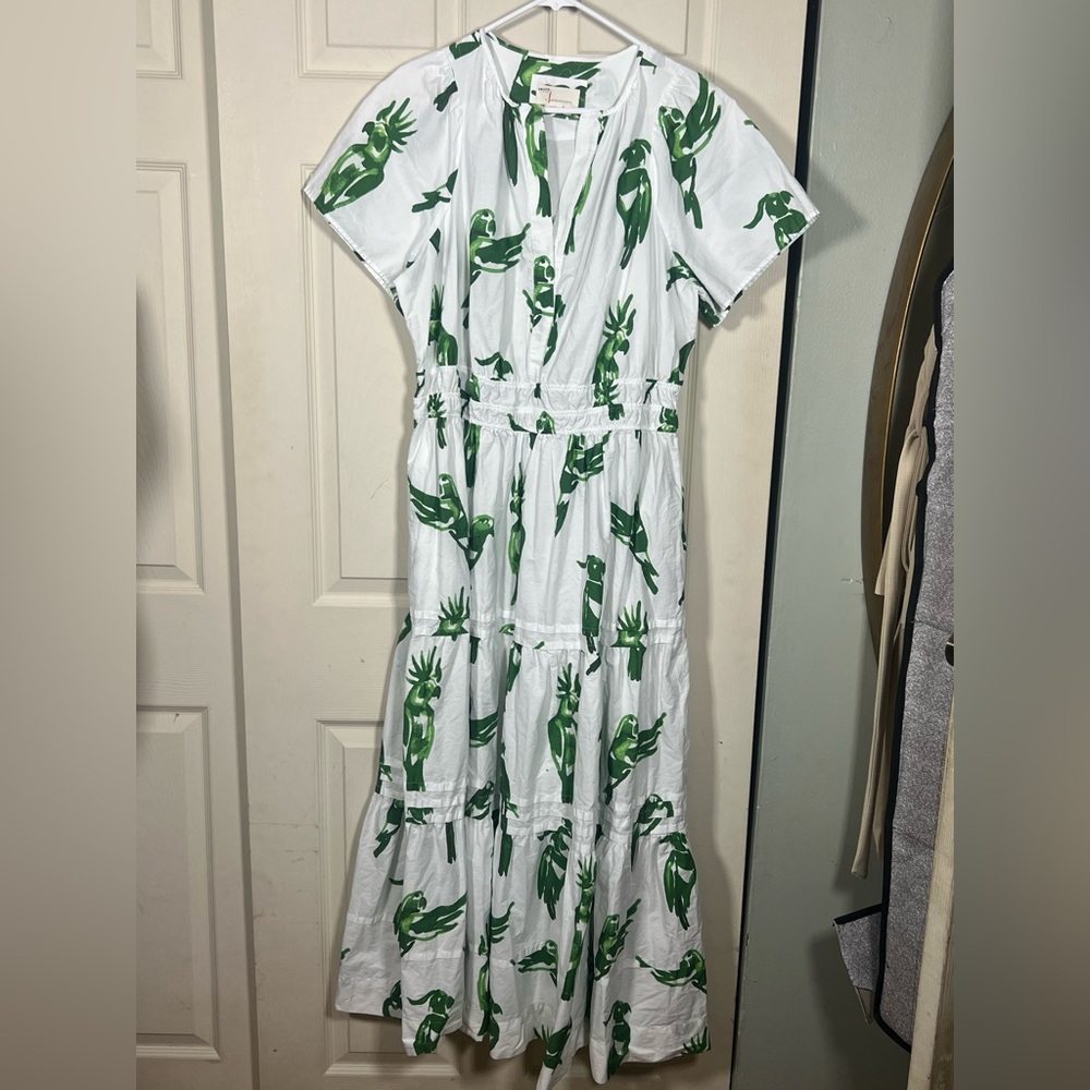 🌺 Anthropologie Somerset Maxi Dress Parrot Print Tiered 1X Cotton - Picture 2 of 5
